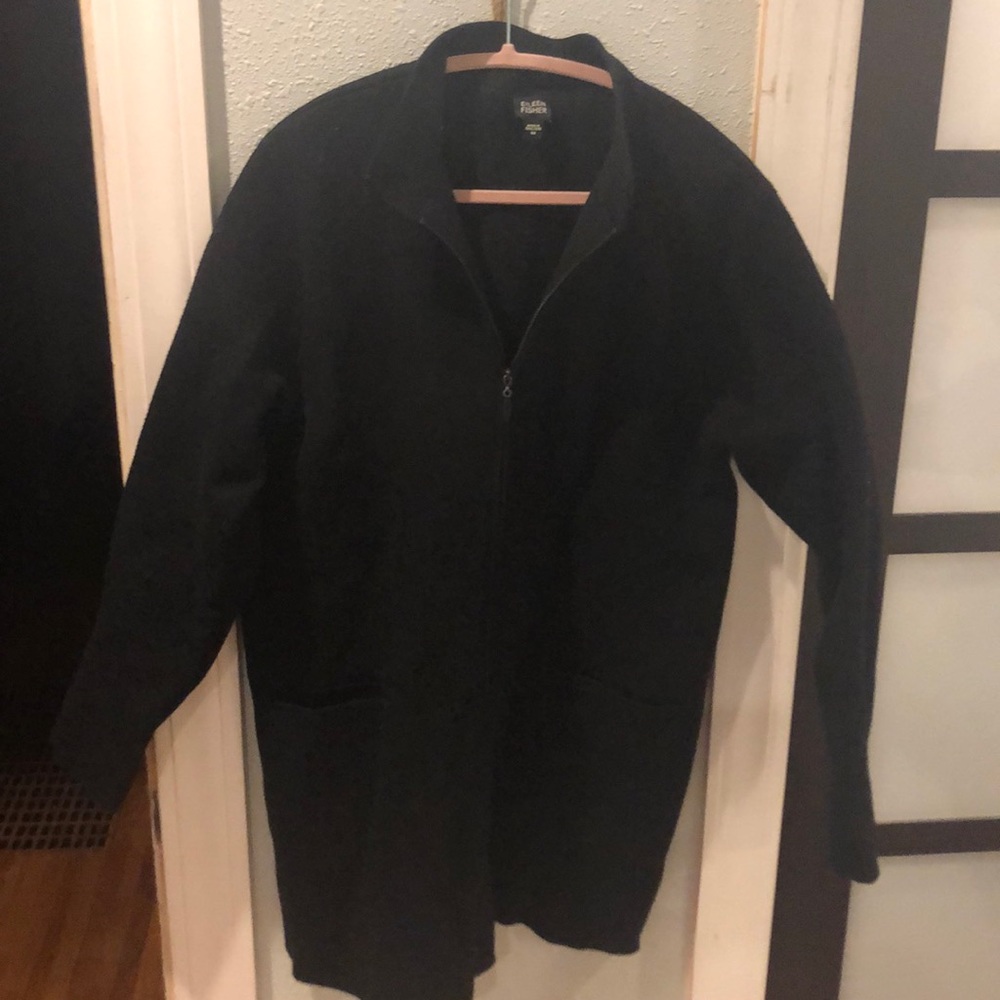 Eileen Fisher wool 3/4 length black coat